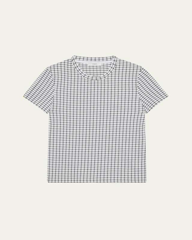 Check Short-Sleeve Crewneck Top